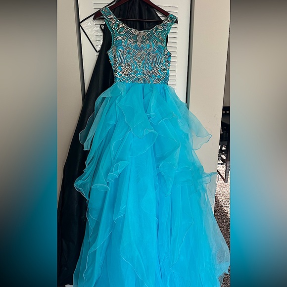Bright Sky Blue Pageant Dress - Picture 3 of 7